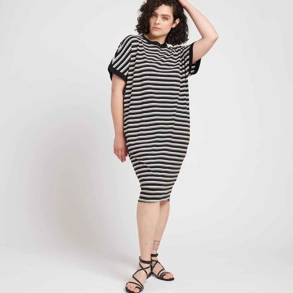 Universal Standard Elizabeth Easy Dress, Black and White Midi, Size S, 14-16, 1X